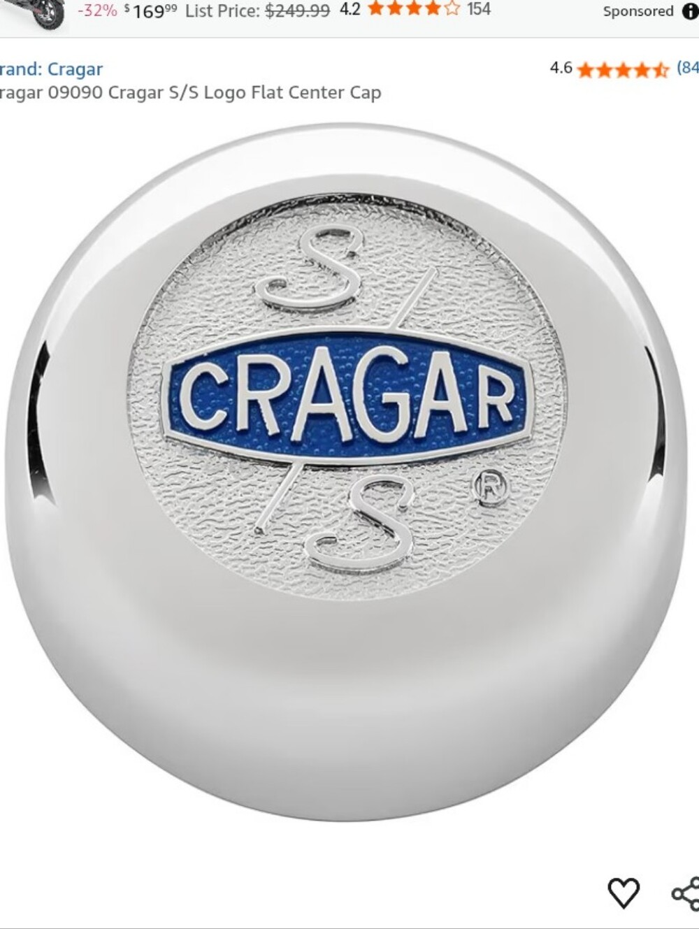 Cragar S/S Logo Flat Center Cap For Muscle Cars A09090 New